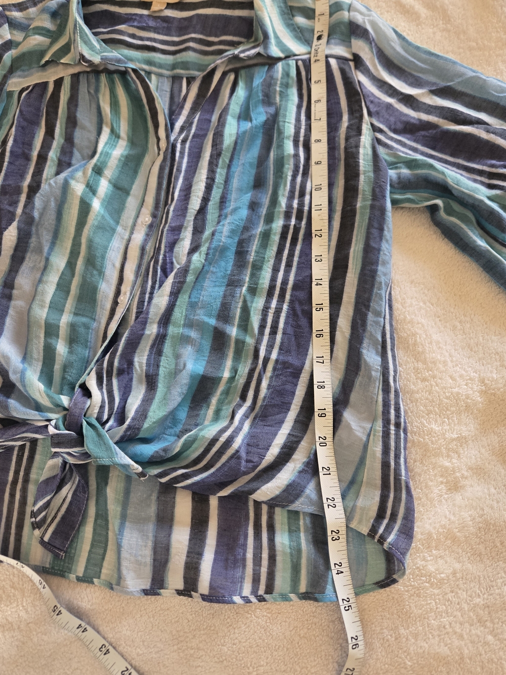 HOPE AND HARLOW SZ L Striped Blue Tie-Front Women's Blouse - Picture 5 of 7